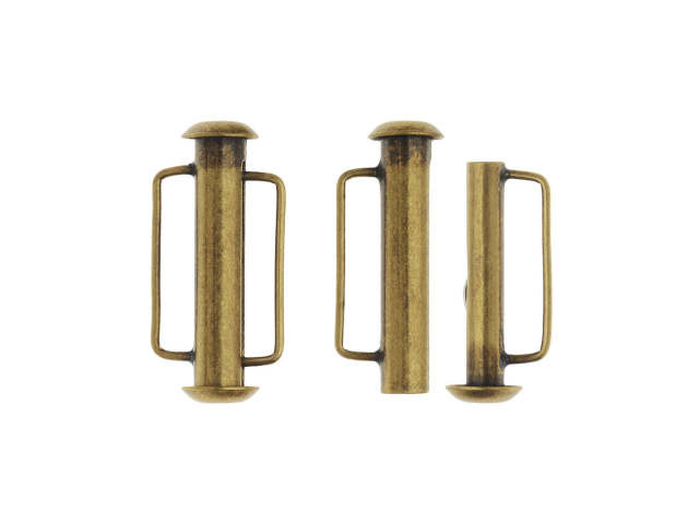 Slide Tube Clasps, with Bar Loops 21.5x10.5mm, Antiqued Brass Plated (2 Pieces)