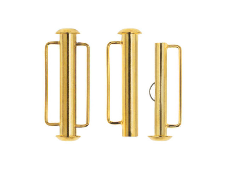Slide Tube Clasps, with Bar Loops 26.5x10.5mm, 22K Gold Plated (2 Sets)