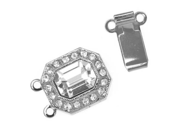 Filigree Box Clasps, with Crystals 22x12mm, Rhodium Plated (1 Piece)