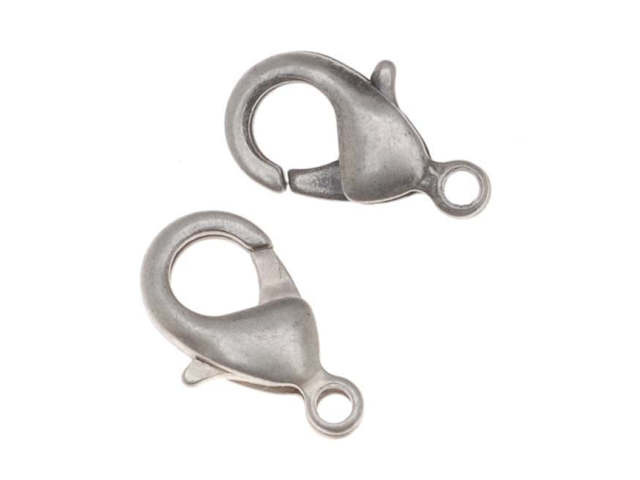 Lobster Clasps, Curve 15mm, Antiqued Silver Plated (6 Pieces)