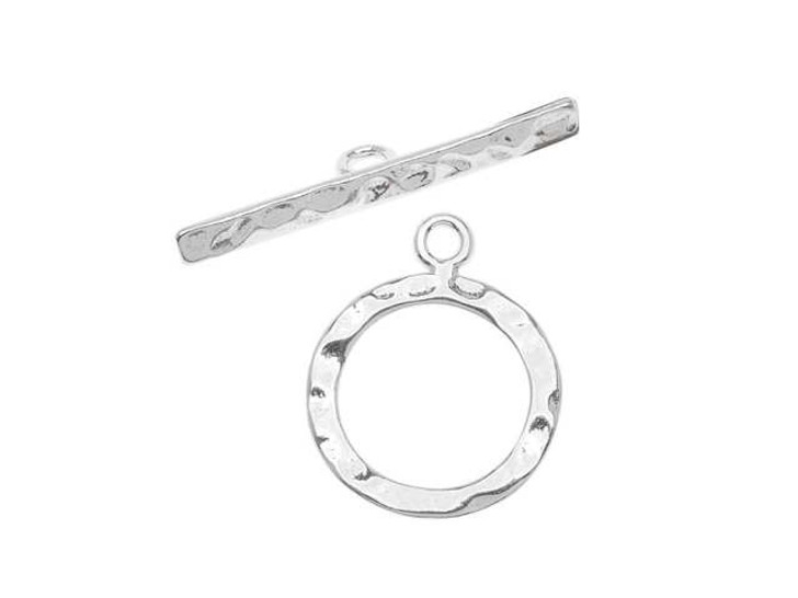 Toggle Clasps, Hammered Bar and Round Ring 14mm, Sterling Silver (1 Set)