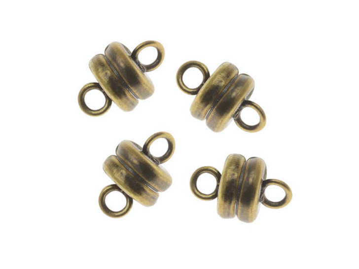 Magnetic Clasps, Round 6x4.5mm, Antiqued Brass Plated (1 Set) 