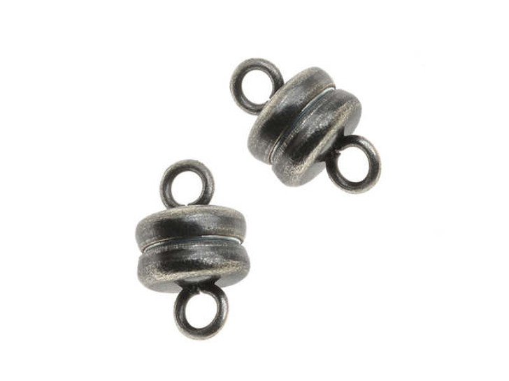 Magnetic Clasps, Round 6x4.5mm, Antiqued Silver Plated (4 Sets)
