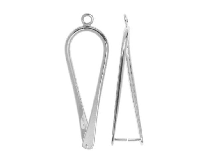 Pinch Bail for Earrings or Pendants, Upside Down Teardrop 32.5mm, Silver Plated (2 Pieces)