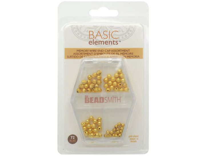 End Cap Beads for Memory Wire, Round Glue In 3 & 4mm Diameter, Gold Plated  (72 Pieces) 