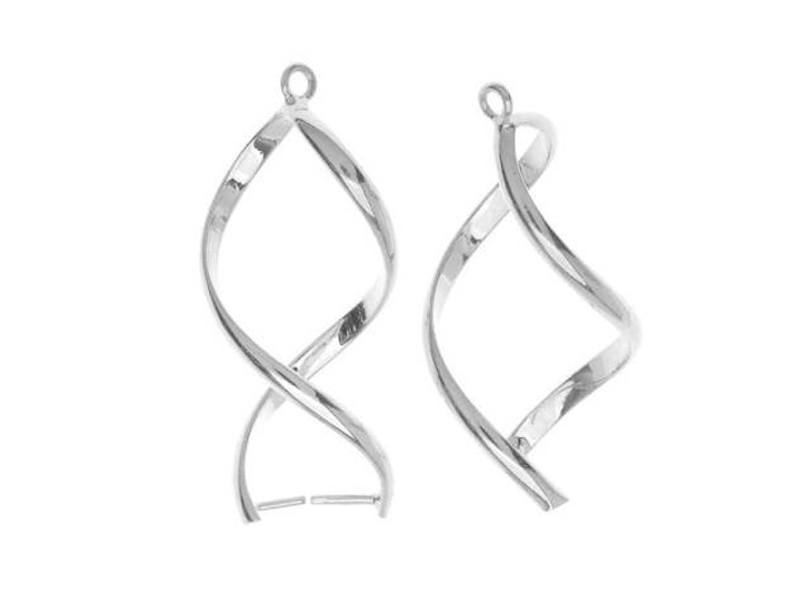 Pinch Bail for Earrings or Pendants, Single Twist, 32mm, Silver Plated (2 Pieces)