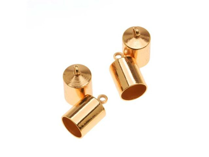 The Beadsmith Cord Ends, Barrel with Ring 12mm, Fits 6.5mm Cord, Gold Plated (4 Pieces)