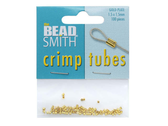 The Beadsmith Crimp Beads, Tube 1.5x1.5mm, Gold Plated (100 Pieces)
