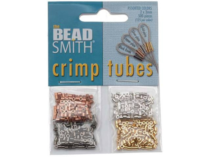 The Beadsmith Crimp Beads, Tube 4 Color Assorted Variety Pack 2x2mm (500 Pieces)