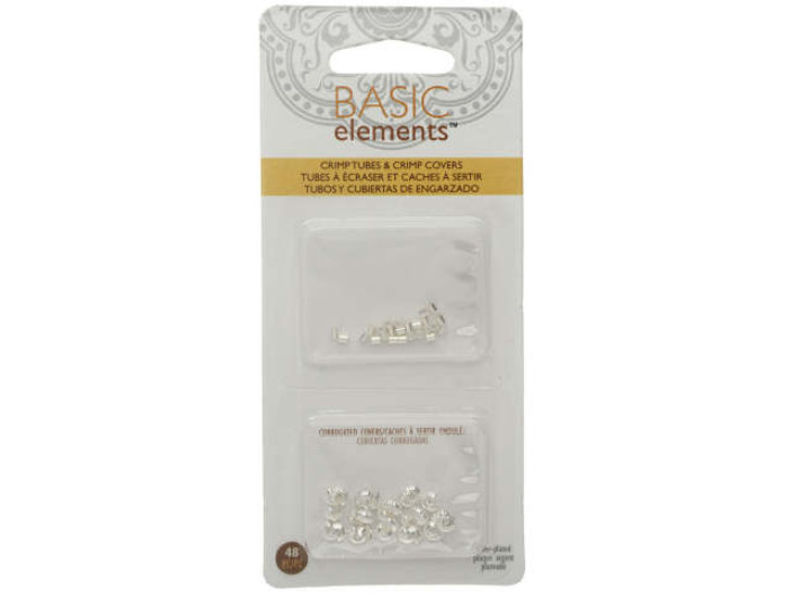 Basic Elements Crimp Tube Beads & Corrugated Crimp Covers, 2x2mm and 4mm,  Silver Plated (48 Pieces)