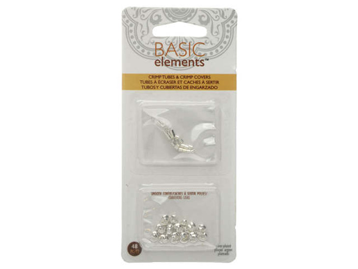 Basic Elements Crimp Tube Beads & Smooth Crimp Covers, 2x2mm and 4mm,  Silver Plated (48 Pieces) 