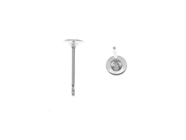 Earring Finding, Posts with 4mm Glue On Pad, Silver Plated (5 Pairs)