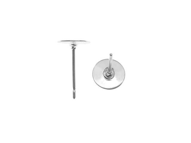 Earring Finding, Posts with 6mm Glue On Pad, Silver Plated (10 Pairs)