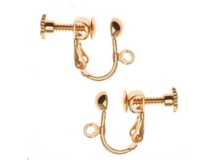 Earring Findings, Post to Clip on Converter with Screw Back 17x14mm, Gold Plated (2 Pairs)