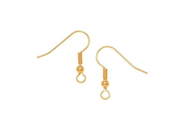 Earring Findings, Earring Hook with Ball & Coil 18mm, Gold Plated (10 Pairs)