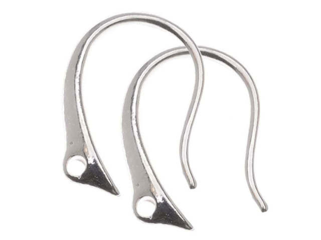 Earring Findings, Tapered Round Hooks, 13.5x9.5mm, Silver Plated (5 Pairs)