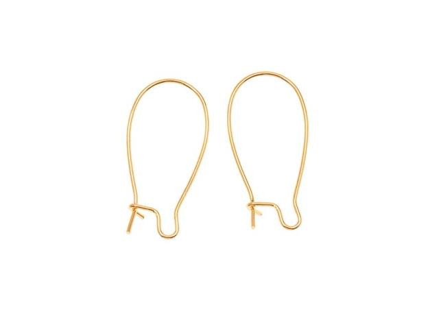 Earring Findings, Kidney Wire Hook 25mm, Gold Plated (5 Pairs)