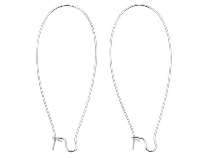 Earring Findings, Kidney Wire Hook 47mm, Silver Plated (10 Pairs) 