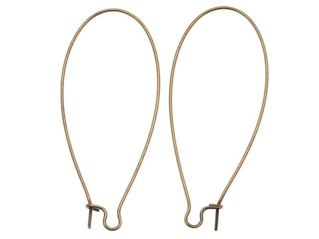 Earring Findings, Kidney Wire Hook 47mm, Antiqued Brass (10 Pairs)