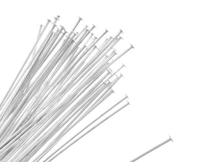 Head Pins, 3 Inches Long and 21 Gauge Thick, Silver Plated (25 Pieces)