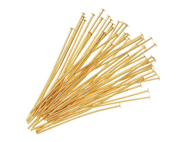Head Pins, 1.5 Inches Long and 22 Gauge Thick, 22K Gold Plated (50 Pieces)