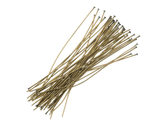 Head Pins, 2 Inches Long and 24 Gauge Thick, Antiqued Brass (50 Pieces)