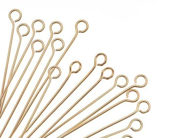 Open Eye Pins, 2 Inches Long and 22 Gauge Thick, 22K Gold Plated (50 Pieces)