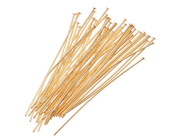Head Pins, 2 Inches Long and 21 Gauge Thick, 22K Gold Plated (10 Pieces)