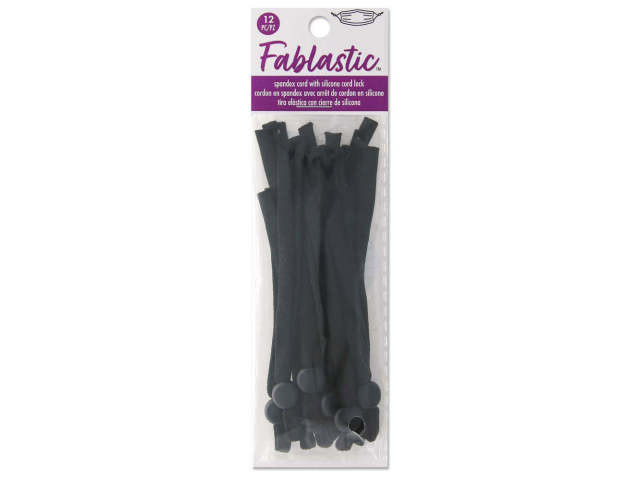 Clearance - Was $9.09 - Fablastic Stretch Cord with Cord Lock for Mask Making, Flat 5mm (0.196 Inch) Thick, Black (12 Pieces)