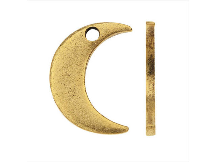 Nunn Design Flat Tag Charm, Crescent Moon 15.5mm, Antiqued Gold Plated