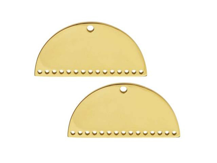 Centerline Beadable Bracelet Link Pendant, Half Moon with Holes 13mm, Gold Plated (2 Pieces)