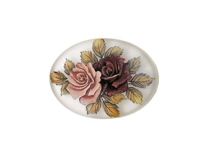 Vintage Style Lucite Cabochon 25x18mm - Pink / Purple Roses On Matte Crystal (1 pcs)