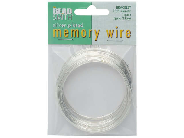 Memory Wire, Bracelet Round Size Medium 2.25 Inch Diameter, 70 Loops, Silver Plated