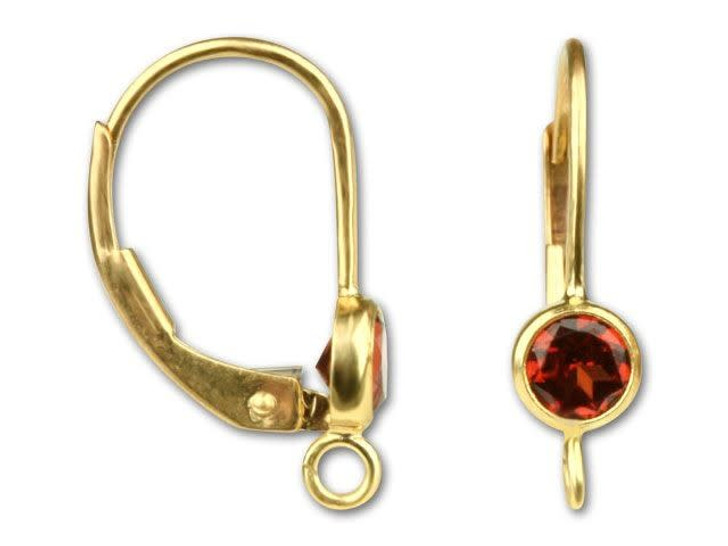 Gold-Filled Leverback with 4mm Round Garnet CZ (1 Pair)