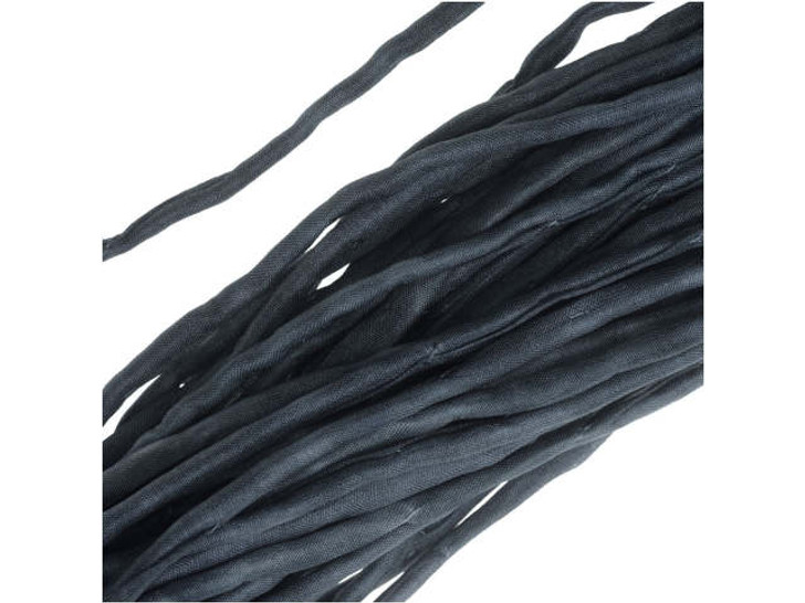 Silk Fabric String, 2mm Diameter, 42 Inches Long, Dark Blue Grey (1 Strand)