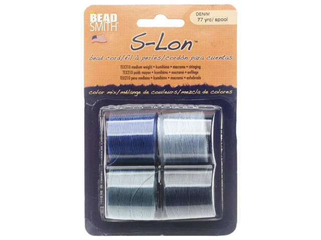 Super-Lon, S-Lon, Cord, Size 18, Four 77 Yard Spools, Denim Mix