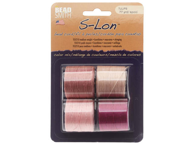 Super-Lon, S-Lon, Cord, Size 18, Four 77 Yard Spools, Tulips Mix