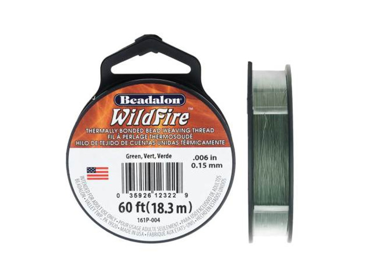 Wildfire Thermal Bonded Beading Thread, 20 Yard Spool, Green (.006 Inch Thick)