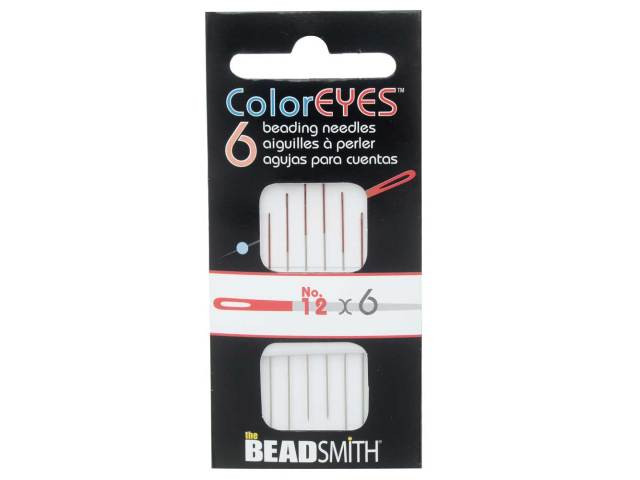 The Beadsmith ColorEYES Beading Needles, Size #12, 1 Pack of 6, Red