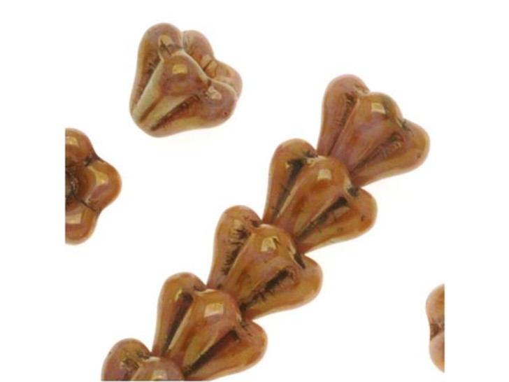 Czech Glass Beads Flower Beadcaps 6x4.5mm Opaque Rose/Gold Topaz Luster (1 Strand)