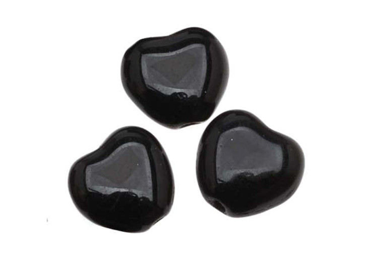 Czech Glass - Heart Shaped Beads 8.5x7.5mm 'Jet' (1 Strand)