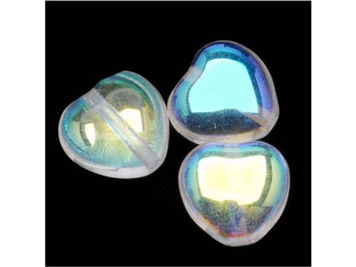 Czech Glass - Heart Shaped Beads 8.5x7.5mm 'Crystal AB' (25 pcs)