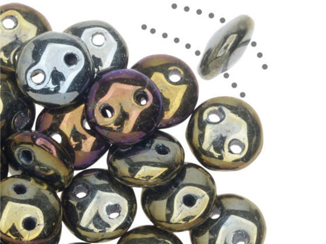 CzechMates Glass 2-Hole Round Flat Lentil Beads 6mm - Brown Iris (1 Strand)
