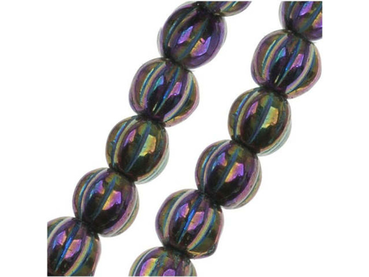 Czech Glass - Round Melon Beads 5mm Diameter 'Purple Iris' (50 pcs)