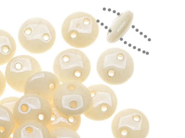 CzechMates Glass 2-Hole Round Flat Lentil Beads 6mm - Opaque Champagne Luster (1 Strand)