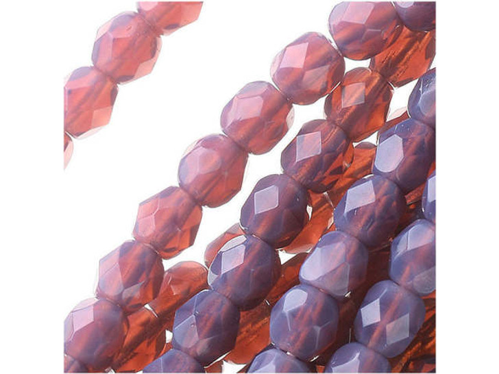 Czech Fire-Polish Glass Beads 4mm Round - Opal Amethyst