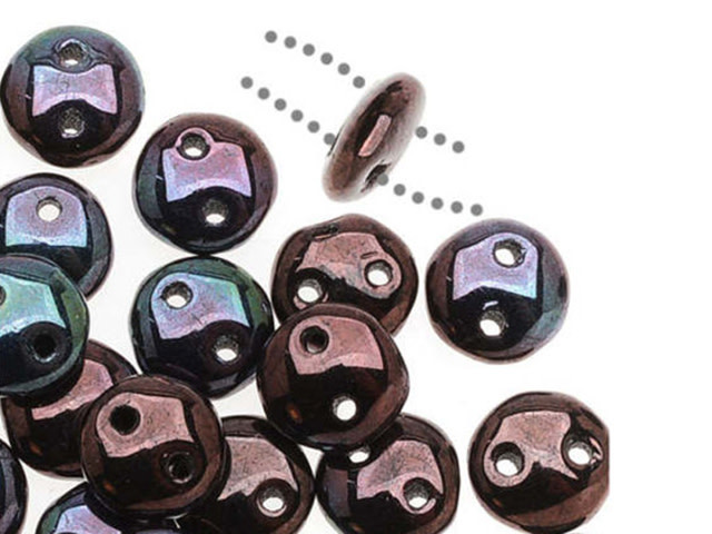 CzechMates Glass 2-Hole Round Flat Lentil Beads 6mm - Metallic Luster Amethyst (1 Strand)