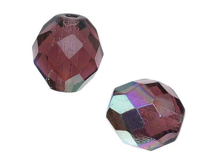 Czech Fire-Polish Glass Beads 10mm Round Amethyst AB