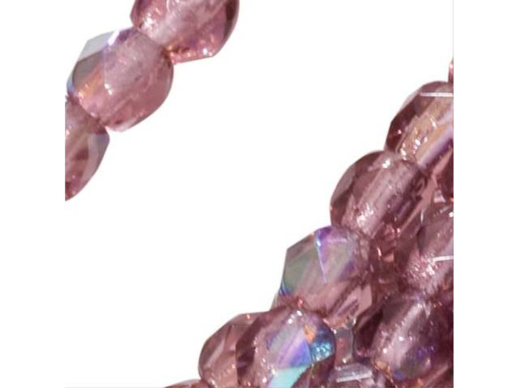 Czech Fire-Polish Glass Beads 3mm Round Amethyst AB