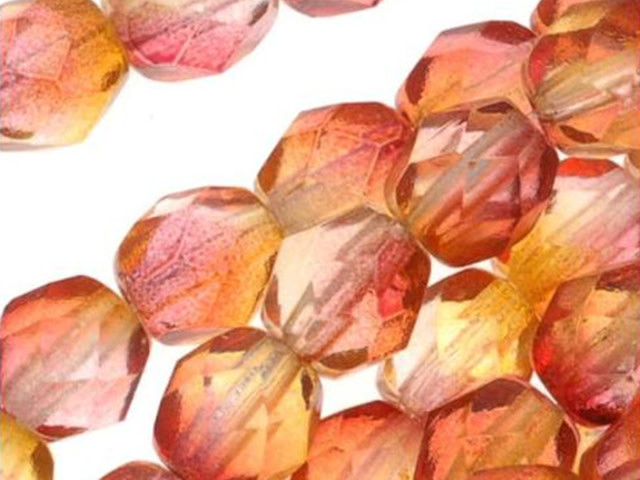 Czech Fire-Polish Glass Beads 6mm Round Two Tone Fuchsia/Lemon